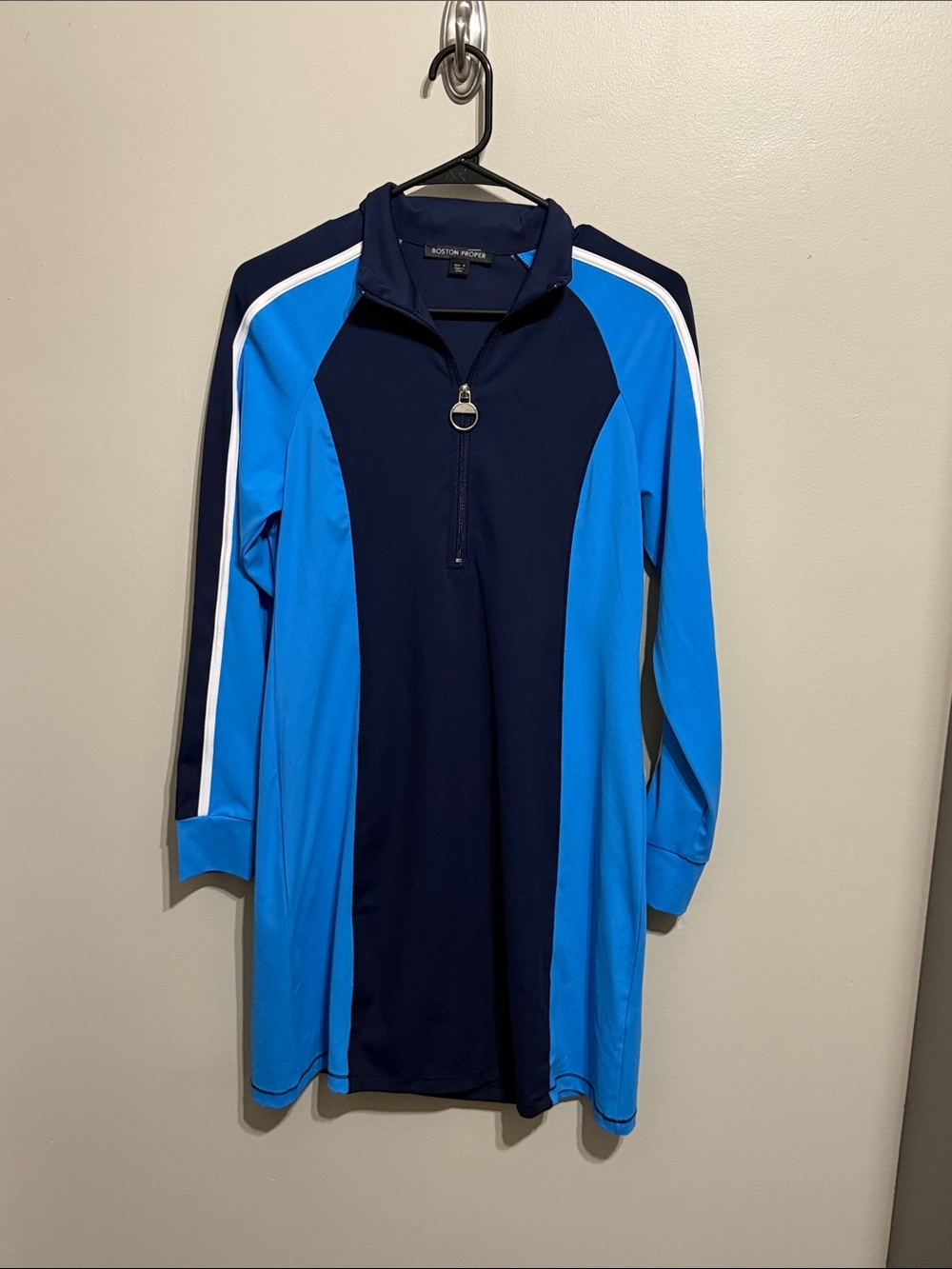 Boston Proper Navy and Bright Blue Half-Zip Dress